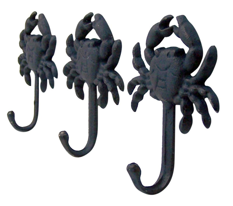 NewNest Australia - Wowser Rustic Blue Cast Iron Crab Wall Hooks, Set of 3, 5 Inch 