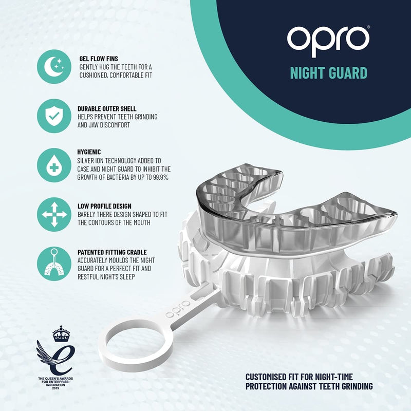 OPRO Dentist Recommended Night Guard for Clenching and Grinding Teeth, Bruxism and TMJ Relief. Clear Slim Fit, Customisable Size for Restful Sleep. Dental Antimicrobial Nightguard and Case Included. - NewNest Australia