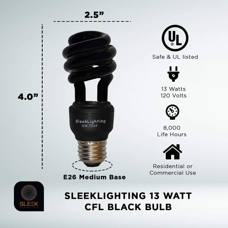 SleekLighting 13 Watt Spiral CFL Black Bug Light Bulb,- UL Approved- 120 Volt, E26 Medium Base. (Pack of 2) - NewNest Australia