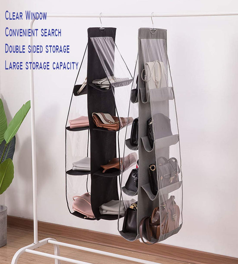 AARainbow Hanging Handbag Purse Organizer,Breathable Polyester Fiber+PVC Handbag Organizer,8 Easy Access Pockets,Wardrobe Closet Space Saving Organizers System,Washable,46 L x 13.8W(B-Black) B-black - NewNest Australia