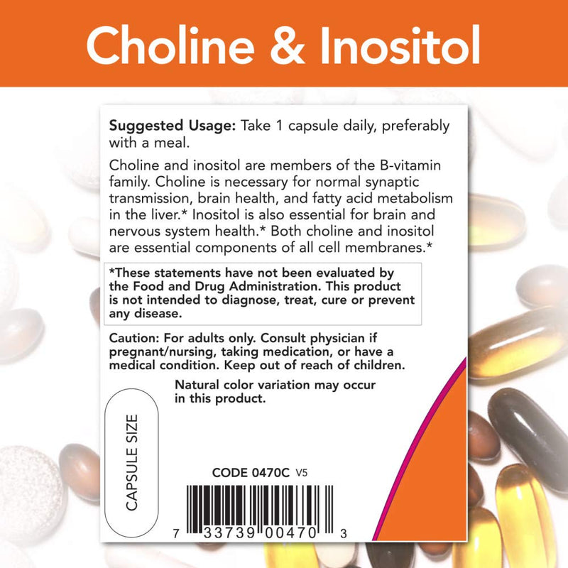 NOW Choline and Inositol 500mg, 100 Capsules (Pack of 2) - NewNest Australia