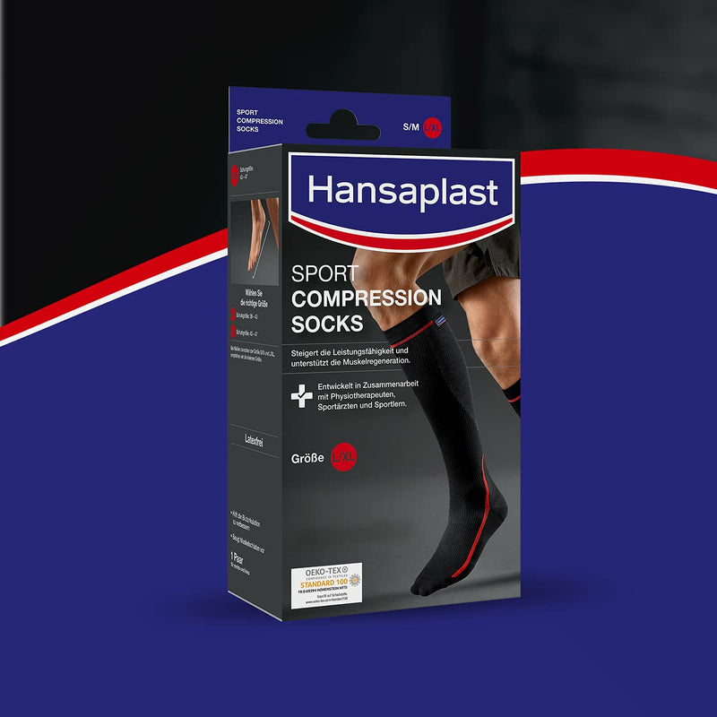 Hansaplast Sport Compression Socks, sports compression stockings to support muscles, knee socks promote muscle regeneration, 1 pair, size L/XL L/XL (pack of 2) - NewNest Australia
