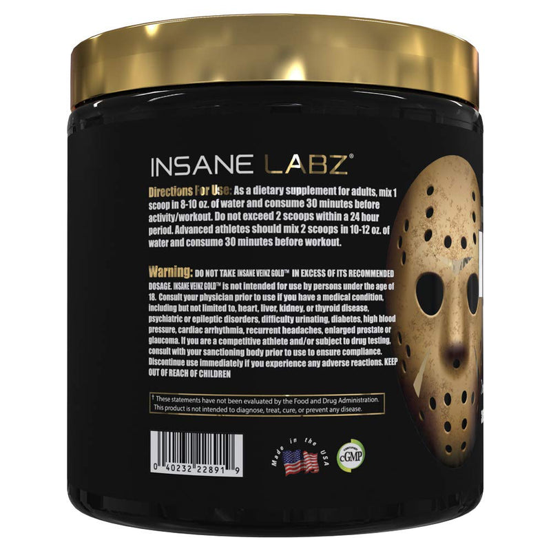 Insane Labz Insane Veinz Gold, Nitric Oxide Non Stimulant pre Workout Powder, Loaded with Hydromax, Nitrosigine, Increases Vascularity and Blood Flow, 30 Srvgs, Apple - NewNest Australia