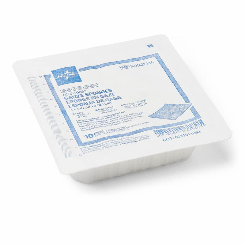 Medline Sterile Woven Cotton Gauze Sponges, 12-Ply, 4 x 4 Inch, Packaged in Rigid Tray, One Tray of 10 Sponges - NewNest Australia