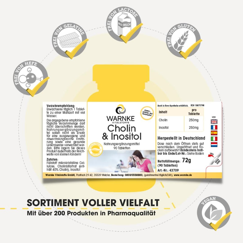 Choline & Inositol - high dose & vegan - with choline bitartrate - 90 tablets | Warnke vital substances - NewNest Australia