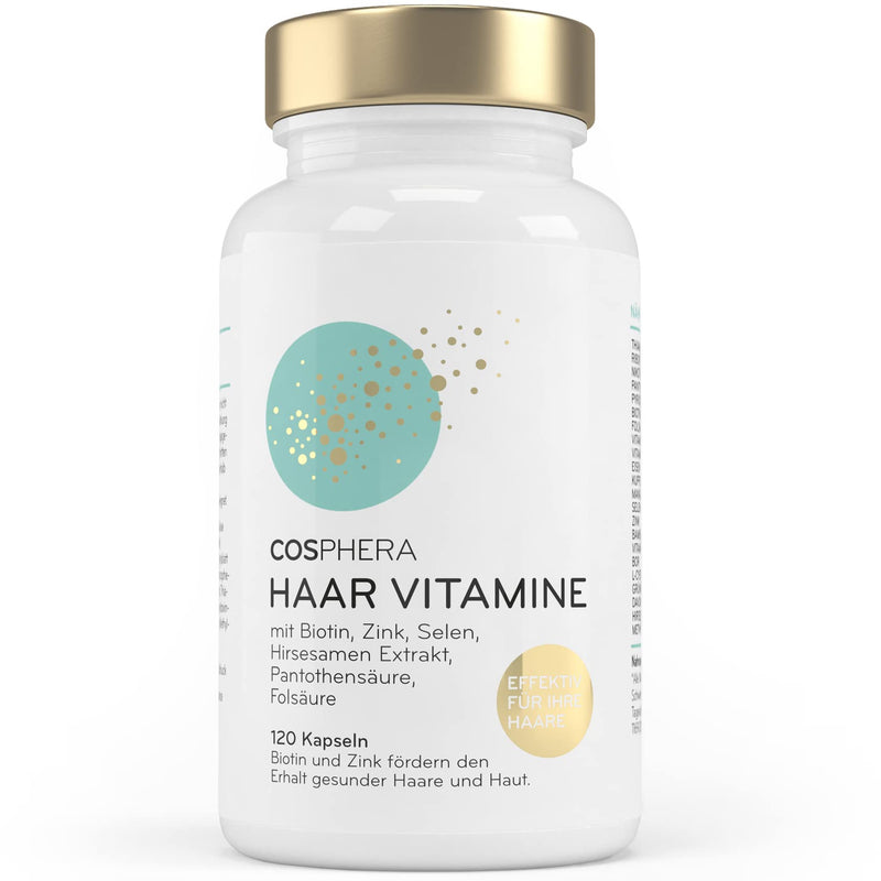 Cosphera Hair Vitamins - Highly Dosed With Biotin, Selenium, Zinc, Folic Acid, Millet Seed Extract - 120 Vegan Capsules In 2 Months' Supply - Hair Capsules For Men And Women - NewNest Australia