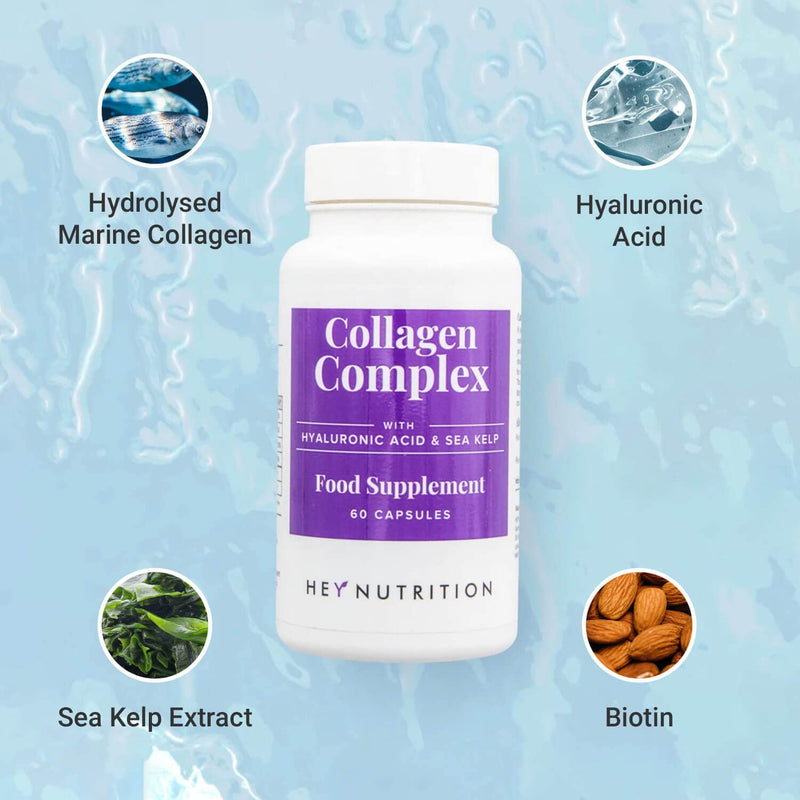 Hey Nutrition Collagen Complex Hyaluronic Acid & Sea Kelp Vitamin E, C, Biotin - Healthy Nails, Skin, Hair Joints Metabolism - Type 1 Marine Supplement - Non GMO, 60 Capsules 60 Count (Pack of 1) - NewNest Australia