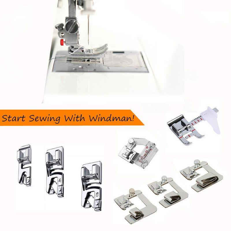 Windman Sewing Hemming Set Includes 3Pcs Wide Hem Foot,3Pcs Narrow Rolled Hem Presser Feet,Bias Tape Binder Foot and Adjustable Guide Presser Foot for Brother Singer Janome Low Shank Sewing Machine - NewNest Australia