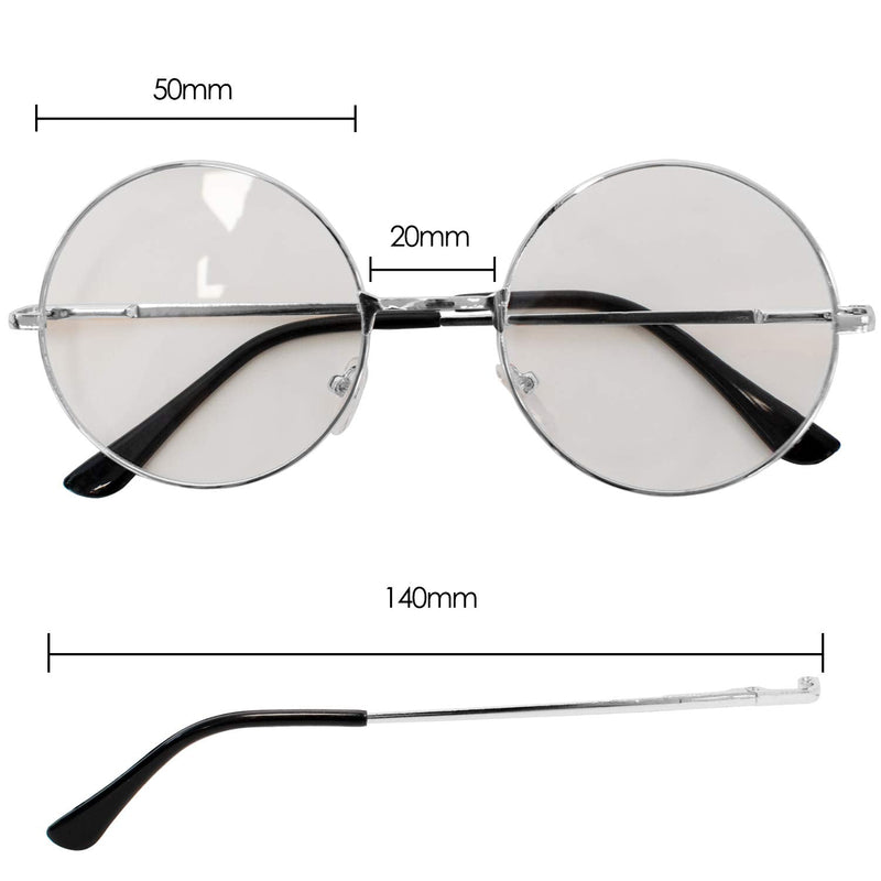 TRIXES glasses with round lenses - Beatles retro sixties style clear glass lenses - round glasses as a costume addition, cosplay, retro parties, geek glasses accessories for dressing - classic vintage silver - NewNest Australia