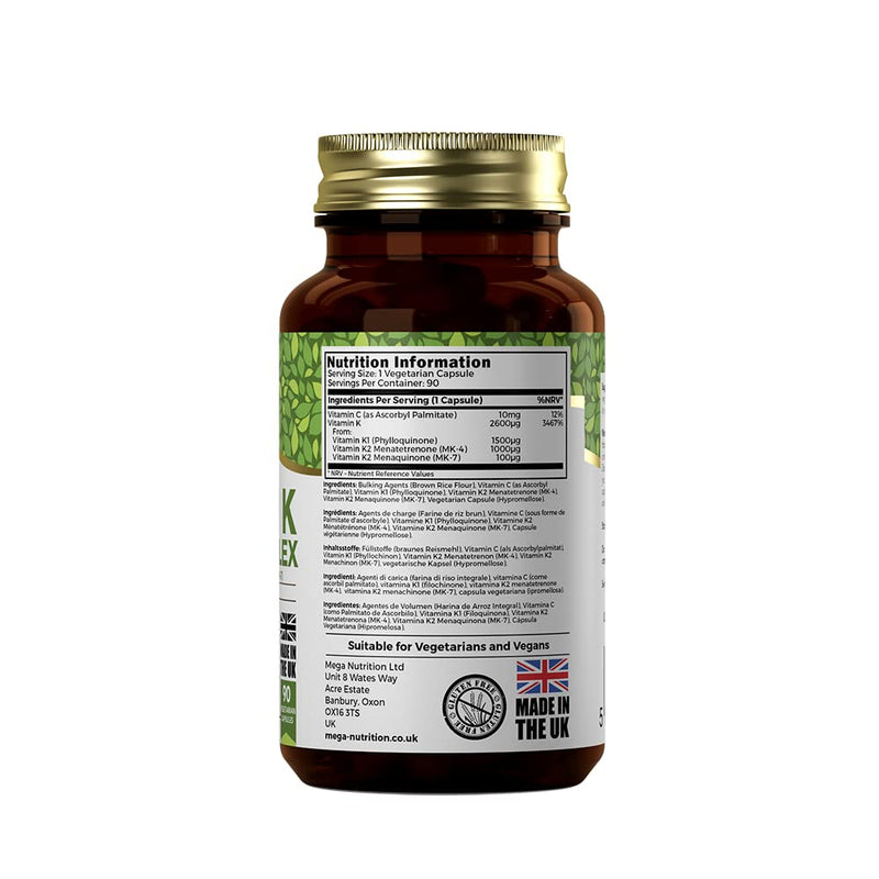 Ezyleaf Vitamin K Super Complex | With Vitamin K2 MK7 and Vitamin K2 MK4 | 90 Vitamin K and Vitamin K2 MK-7 Vegan Capsules - 1500μg Vitamin K1 | Non-GMO, Gluten & Dairy Free | Made in the UK - NewNest Australia