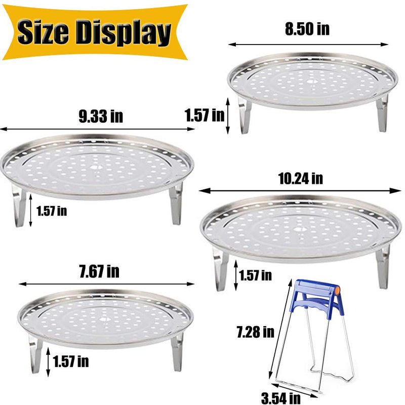 Round Stainless Steel Steamer Rack 7.6" 8.5" 9.33" 10.23" Inch Diameter Steaming Rack Stand Canner Canning Racks Stock Pot Steaming Tray Pressure Cooker Cooking Toast Bread Salad Baking (4 Pack) 4 Pack - NewNest Australia