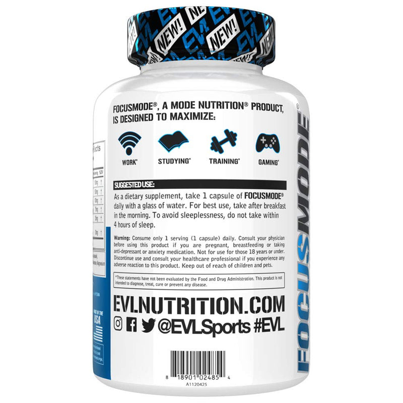 Evlution Nutrition Focus Mode, Herbal Brain Function and Cognitive Support Supplement, Focus, Energy, Clarity, Memory, Mind Enhancer and Mood Booster Nootropic (30 Servings) 30 Count (Pack of 1) - NewNest Australia