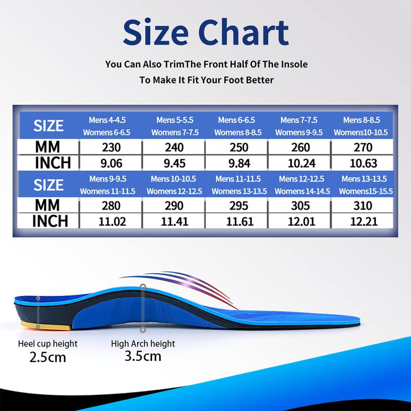 TOPSOLE Orthotic Insoles Plantar Fasciitis Insoles Arch Support Insoles for Flat Feet,Foot Pain, High Arches,OverPronation,Metatarsalgia,Heel Pain, Insoles for Men and Women UK-4-23cm Blue - NewNest Australia
