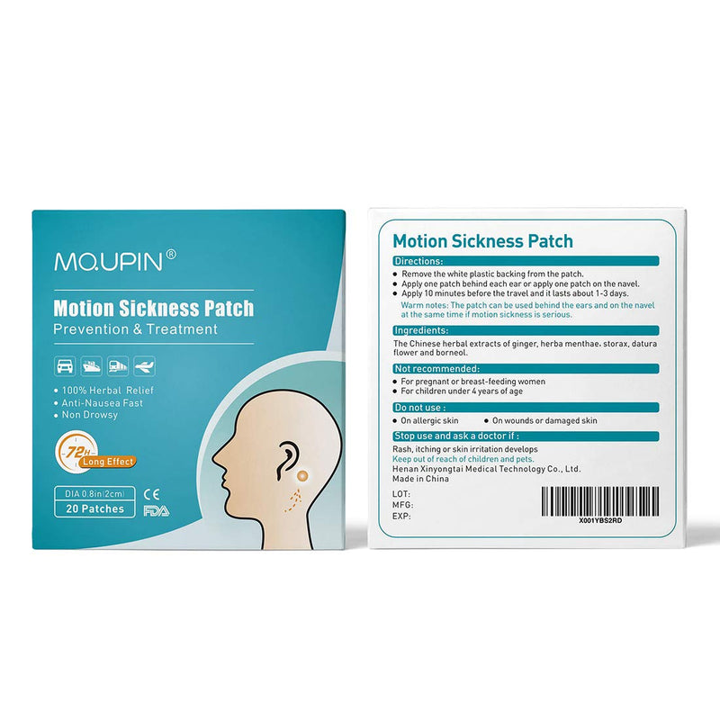 MQUPIN® Motion Sickness Patch Anti-Nausea Relief Vomiting Nausea Dizziness, Sea Sickness Patch 100% Natural Herb Treatment, Fast Acting, Suit for Car, Ships, Airplanes Travel, 20 Count/Box 20 Count (Pack of 1) ＋0 Wristband - NewNest Australia