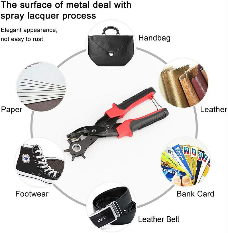 Revolving Punch Plier Kit, XOOL Leather Hole Punch Set for Belts, Watch Bands, Straps, Dog Collars, Saddles, Shoes, Fabric, DIY Home or Craft Projects, Heavy Duty Rotary Puncher, Multi Hole Sizes Make Hole Puncher - NewNest Australia