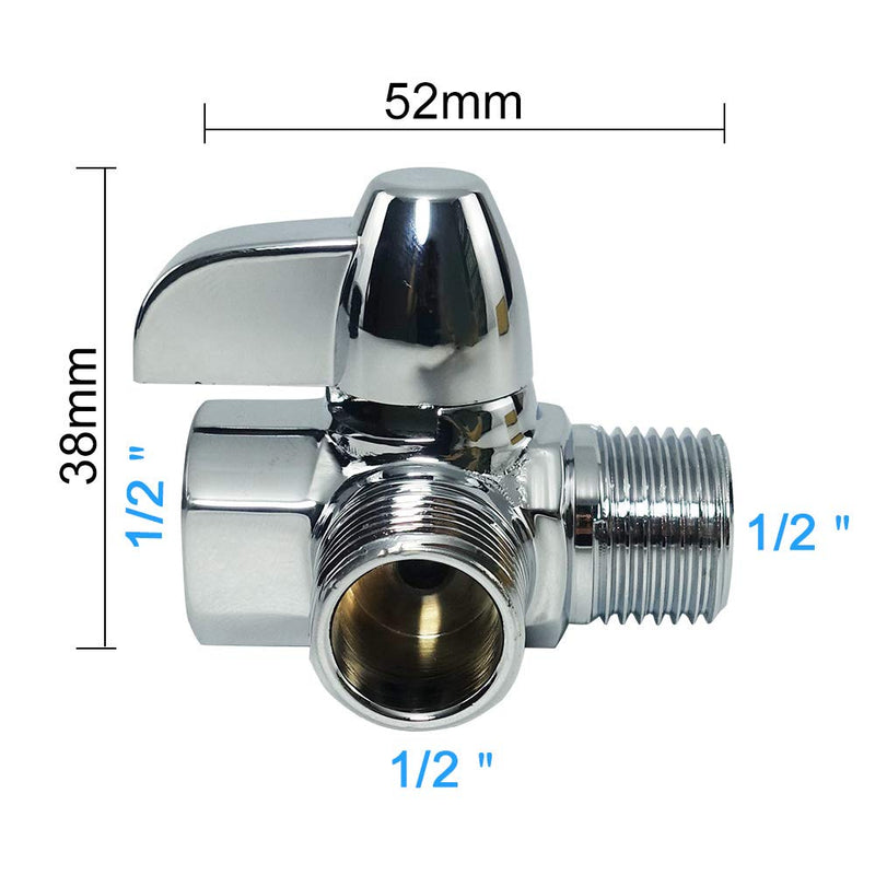 NearMoon Solid Brass G1/2" Shower Arm 3-Way Diverter Valve for Hand Shower and Fixed Spray Head T-Adapter Polished Chrome - NewNest Australia