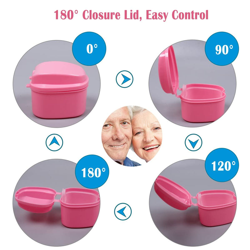 Denture Bath Case, Orthodontic Teeth Holder Box, Plastic, False Teeth, Bath Box, Denture Cleaning Kit, Container, Soaking, Dentures Cleaning Box With Filter (Pink) - NewNest Australia