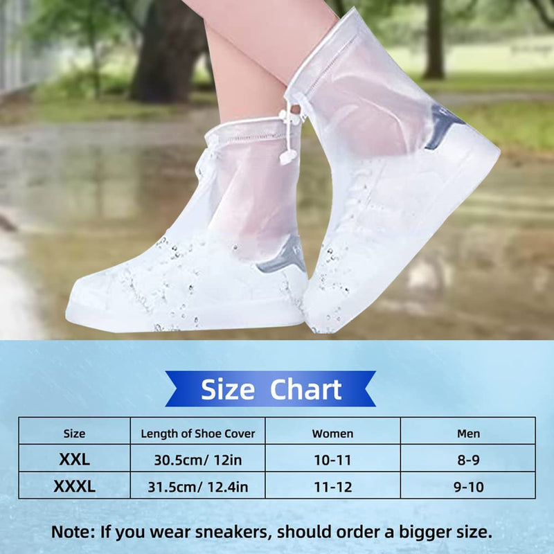 Waterproof Shoes Cover, Non-slip Rain Snow Boots Shoes Cover Reusable Women Men PVC Rubber Sole Overshoes Protectors for Outdoor Cycling Camping Fishing Travel (XXL, White) XXL/12in - NewNest Australia
