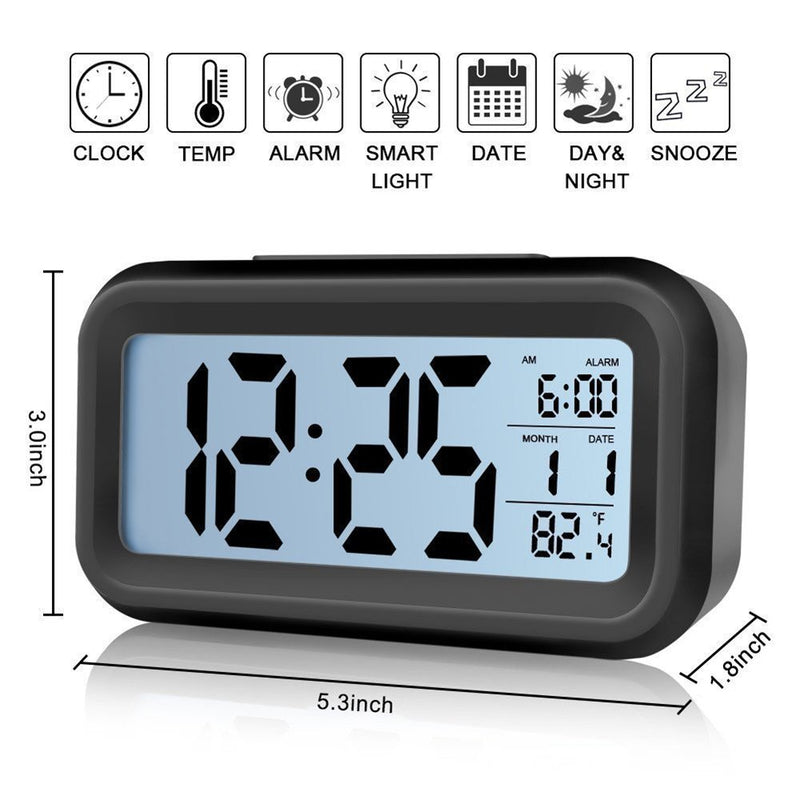 NewNest Australia - TRADE Alarm Clock, Large Display Screen Time Week Temperature Display Nightlight and Snooze Function Smart Light Sensor Simple Operation Digital Alarm Clock (Black) 