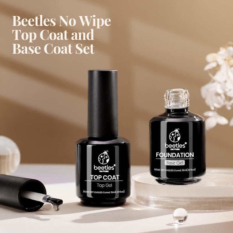 Beetles Gel Nail Polishes Top and Base Coat- No Wipe Gel Top Coat and Base Coat Gel Nail Polish Set 15ml, Soak Off Nail Lamp Gel Polish Nail Art Manicure Salon DIY Glossy Shine Finish Beauty Gifts - NewNest Australia