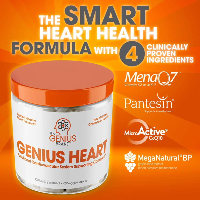 Genius Heart & Cardiovascular Health Supplement – Cholesterol Lowering Vein & Blood Pressure Support w/ Grape Seed Extract, Vitamin K2 MK7 & CoQ10 – Antioxidant Energy for Men & Women,60 Veggie Pills - NewNest Australia