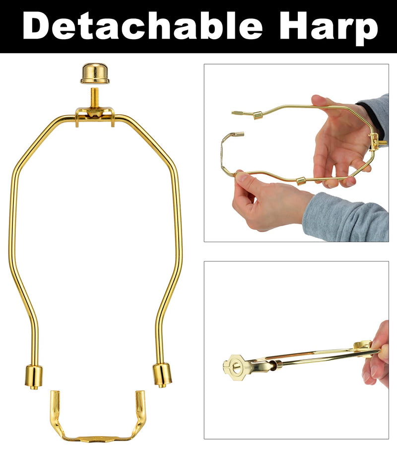 Lamp Shade Holder, 2 Set 7 Inch [Heavy Duty] Lamp Harp Holder with 3/8 Standard Saddle + Lamp Finial Caps for Table and Floor Lamps (Polished Brass) - NewNest Australia