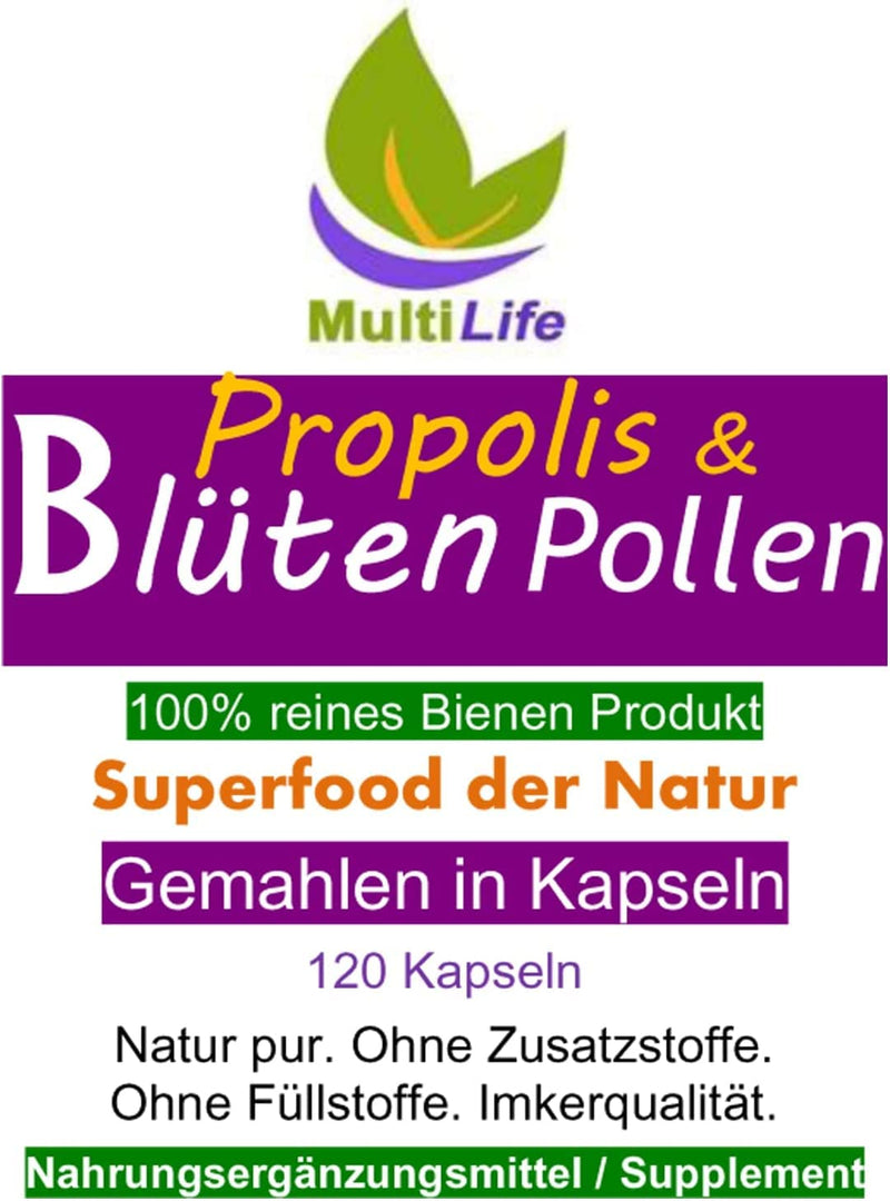 PROPOLIS pure + FLOWER POLLEN 120 capsules [SuperKombi] NATURE's superfood for inner balance, relaxation, sport, learning, workout, training, yoga, fitness [NATURE Pure - NO EXTRACT] 25603 - NewNest Australia