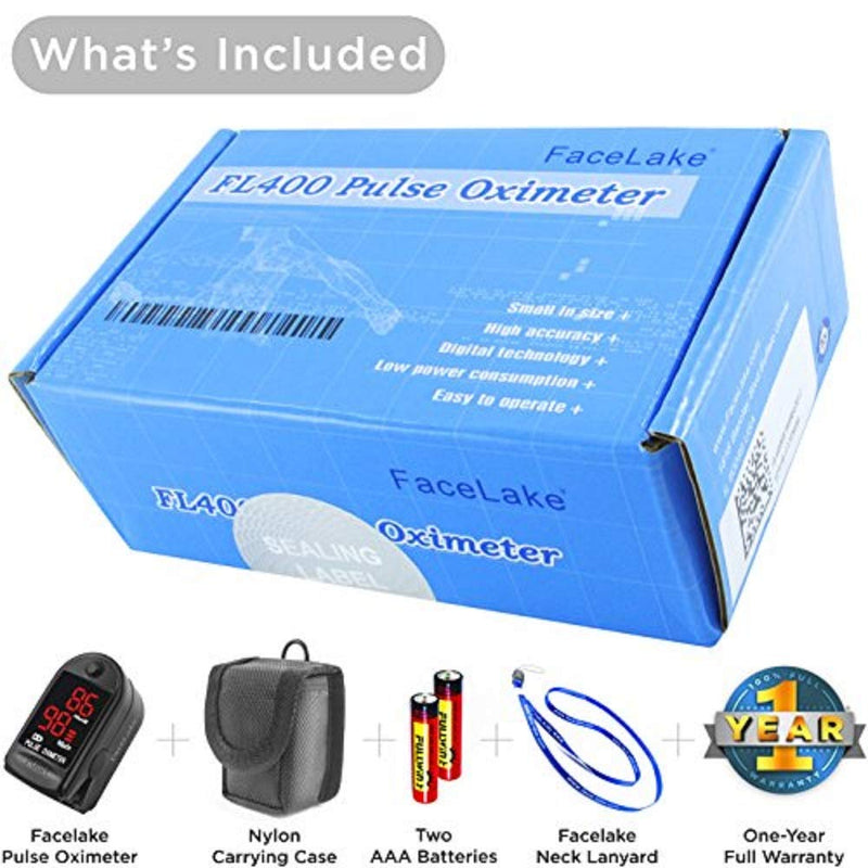 FaceLake ® FL400 Pulse Oximeter with Carrying Case, Batteries, Neck/Wrist Cord - Black - NewNest Australia