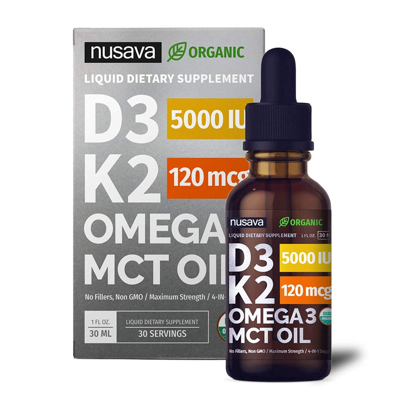 (2 Pack) Organic Vitamin D3 K2 Drops w MCT Oil Omega 3, 5000 IU, Maximum Strength Vitamin D Liquid 5000 IU, No Fillers, Non-GMO Liquid D3 for Faster Absorption & Immune Support, Unflavored, 2 Fl Oz 1 Fl Oz (Pack of 2) - NewNest Australia