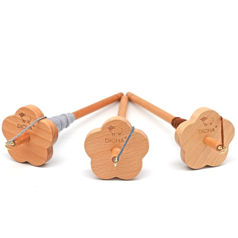 DICHA 3" Flower Shaped Drop Spindle Kit- High Low Whorl Wooden Spindles with 5.6 Oz Merino Wool/Top and Instructions-Weaving Spinning Wheels for Beginners-All in A Gift Box-Perfect Spinner Gifts（MC） Flower Whorl (blend wool) - NewNest Australia