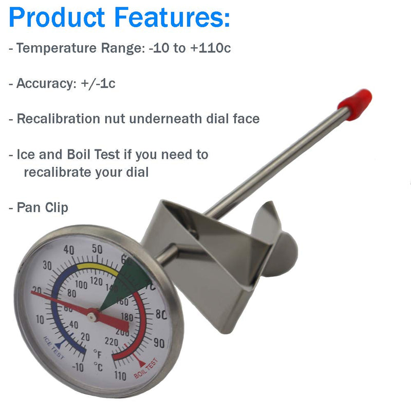 NewNest Australia - Frothy Milk Thermometer With 175 mm Stainless Steel Probe and Clip Barista Coffee 