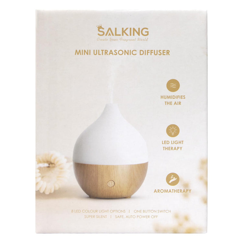SALKING Aroma Diffuser, 100ml Small Ultrasonic Aromatherapy Diffuser for Essential Oils, with Automatic Shut-Off Function, Warm White Light White Wood Grain Diffuser for Home Office or Yoga - NewNest Australia