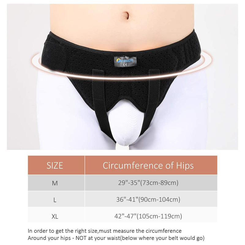Tenbon Hernia Belt for Men and Women Flexible Adjustable Hernia Belt Hernia Support Pain Relief with 2 Removable Compression Pads (M, Black) M - NewNest Australia