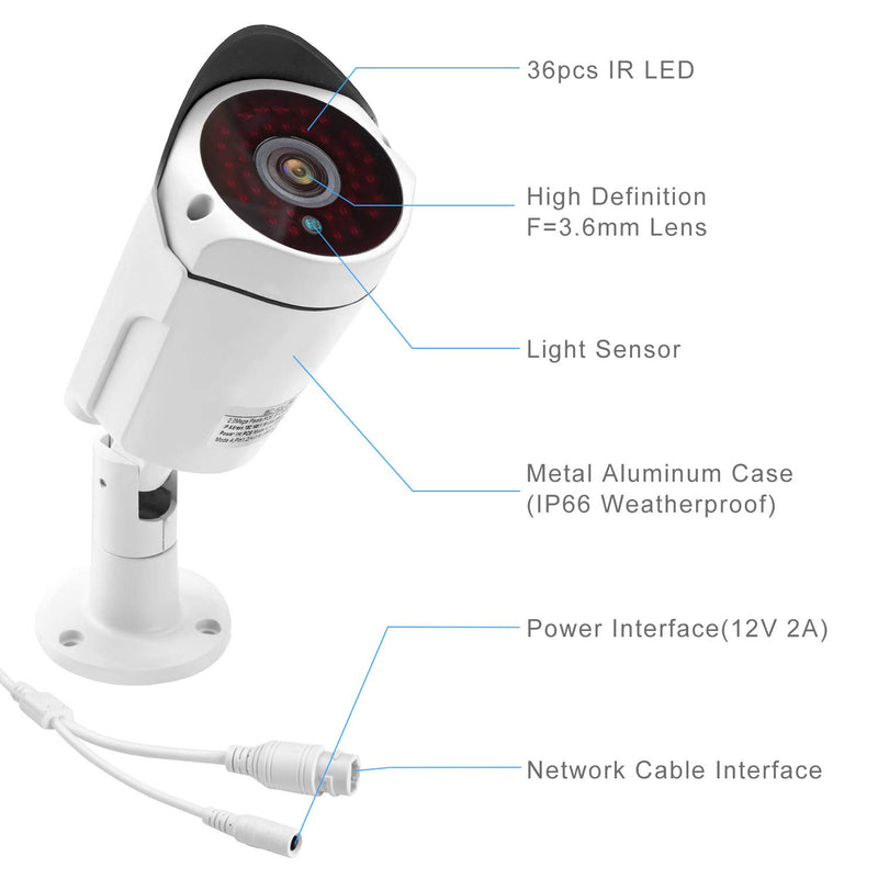 HD 5MP POE IP Bullet Camera Outdoor/Indoor, with 3.6mm Lens 65ft IR Night Vision Motion Detection IP 66Waterproof BC1-5MP - NewNest Australia