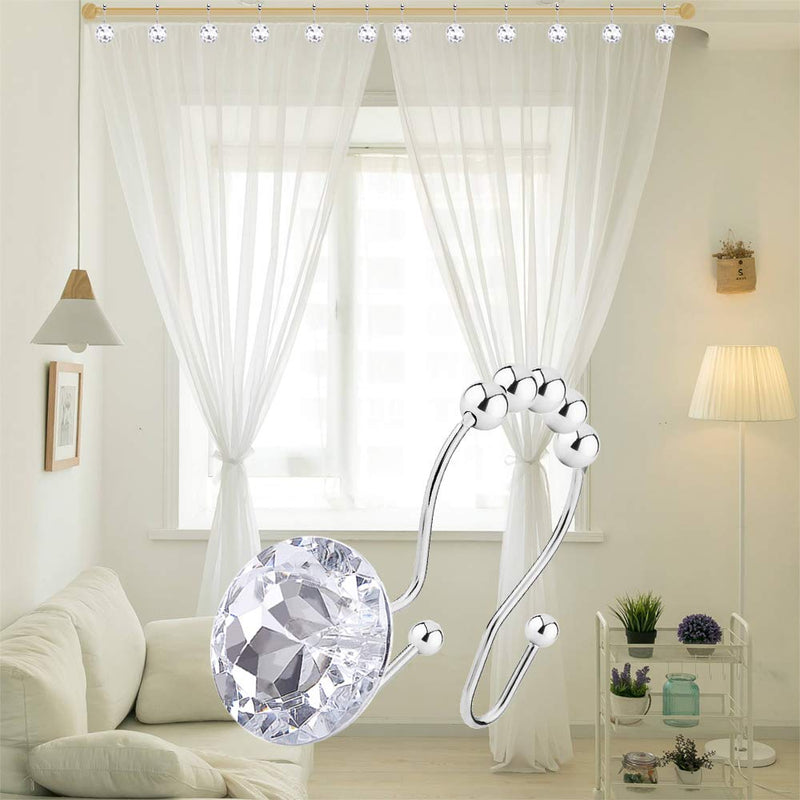 Yapicoco 12PCS Shower Curtain Hooks Rings for Bathroom, Double Hooks Glide Anti Rust Crystal Rhinestones Hooks Rods Curtains and Liner (Crystal White) Crystal White - NewNest Australia