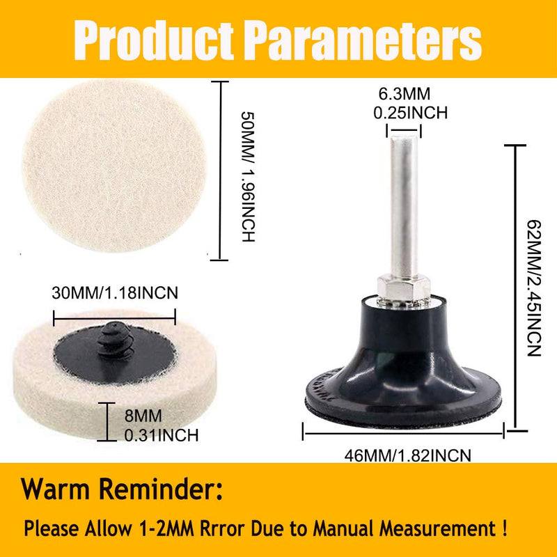 2 Inch Compressed Wool Fabric QC Disc Polishing Buffing Pads Wheels Disc Pad Holder with 1/4" Shank Perfect for Cleaning Polishing Sanding Projects 16 - NewNest Australia