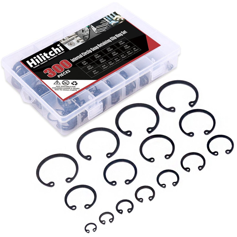 Hilitchi 300-Pcs [15-Size] Alloy Steel Internal Circlip Snap Retaining Clip Ring Assortment Set - NewNest Australia