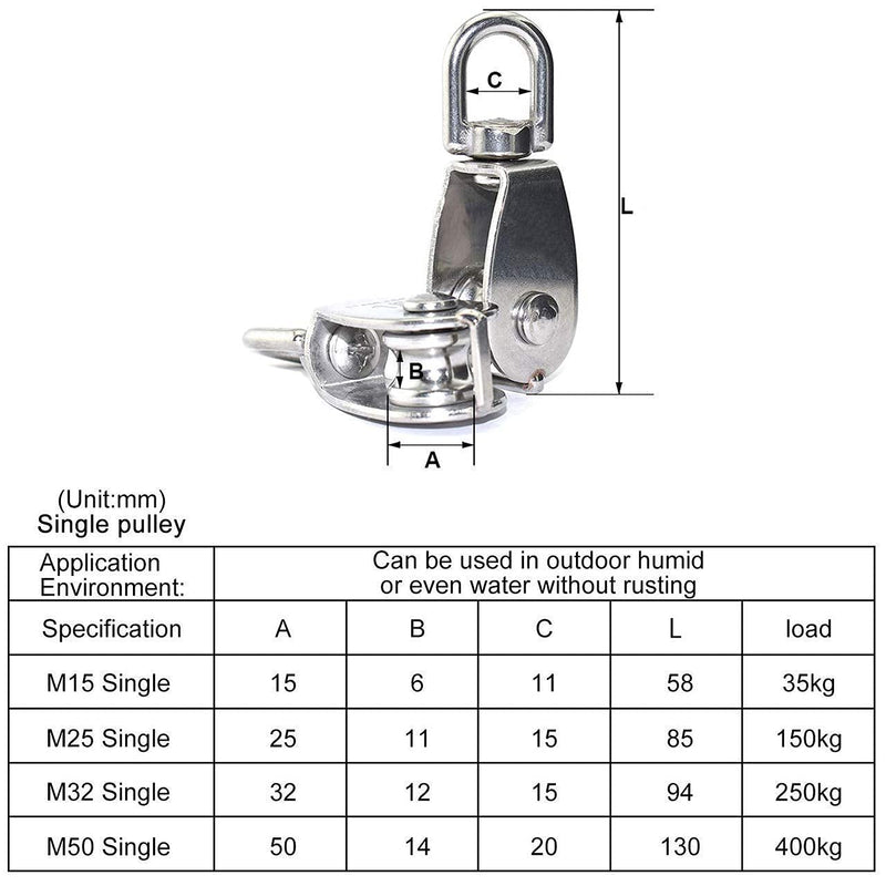 M25 Single Pulley Block, Mini Rope Pulley in Stainless Steel, 25mm Pulley Roller Flagpole Pulley, Loading 150kg. 2Pcs - NewNest Australia