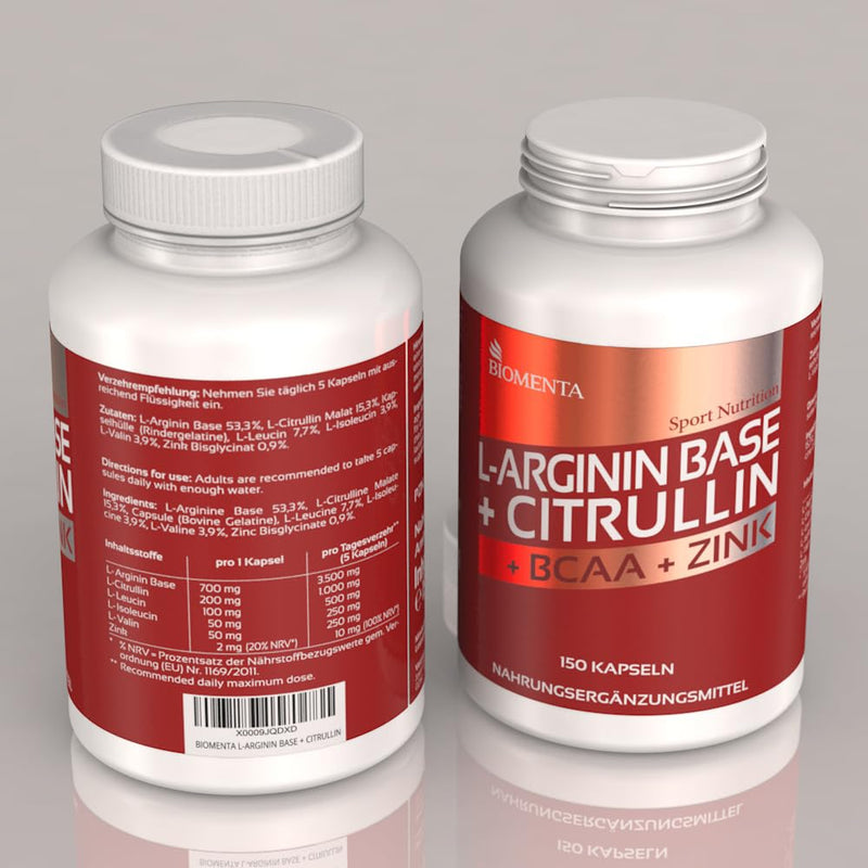 Biomenta L-Arginine + Citrulline - 150 L Arginine Citrulline Capsules With 3,500 Mg Arginine Base, 1,000 Mg L Citrulline Malate Powder, Enriched With 1,000 Mg Bcaa And Zinc - NewNest Australia