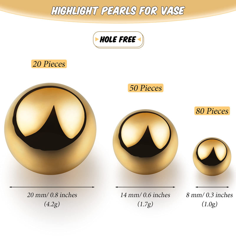 Junkin 150 Pieces Vase Filler Faux Pearls Vase Makeup Beads No Hole Gloss Pearl Beads Mixed Sizes Round Pearls for Vase Home Party Wedding Decor, 8/14/20 mm (Gold) Gold - NewNest Australia