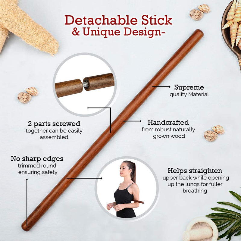 StretchNHeal Multipurpose Wooden Pranayama Stick – Lung Opener for fuller Breathing - Posture Corrector and Flexibility Enhancer - Detachable Robust Yoga Pole - NewNest Australia