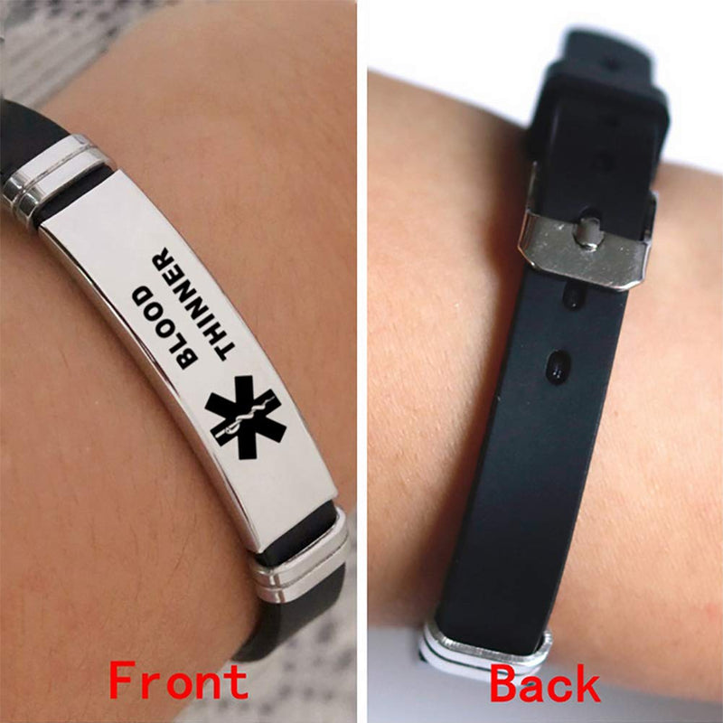 LuxglitterLin Medical Alert ID Bracelet Laser Engraved ELIOUS Black Adjustable Wristband for Men Women Emergency First Aid 8.5" addison's disease - NewNest Australia
