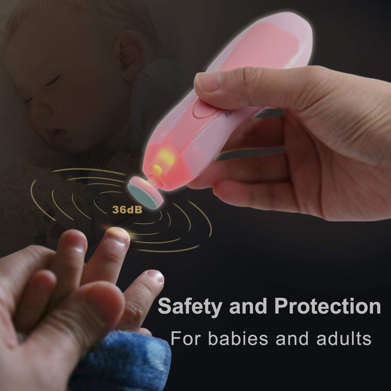 Qunlions life Glopole Baby Nail Trimmer File with Light - Safe Electric Nail Clippers Kit for Newborn Infant Toddler Kids Toes and Fingernails - Care, Polish and Trim - Battery Operated (AA), Pink - NewNest Australia