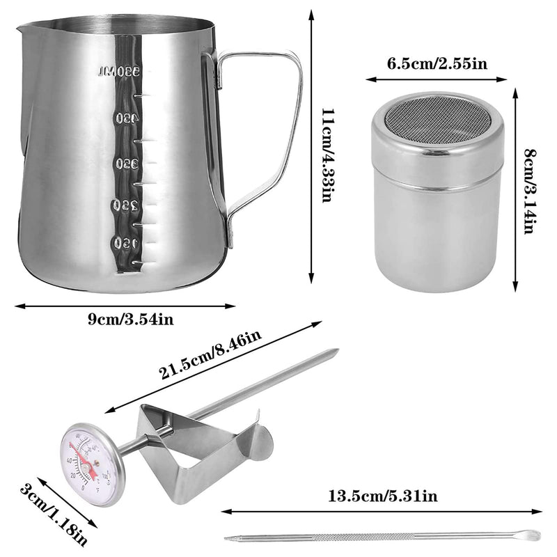 GOTH Perhk Milk Jug 550 ML /18 OZ, Stainless Steel Milk Frothing Pitcher with Temperature Measuring, Powder Shaker with Lid and Latte Art Pen for Cappuccino Coffee Latte Art Maker - NewNest Australia