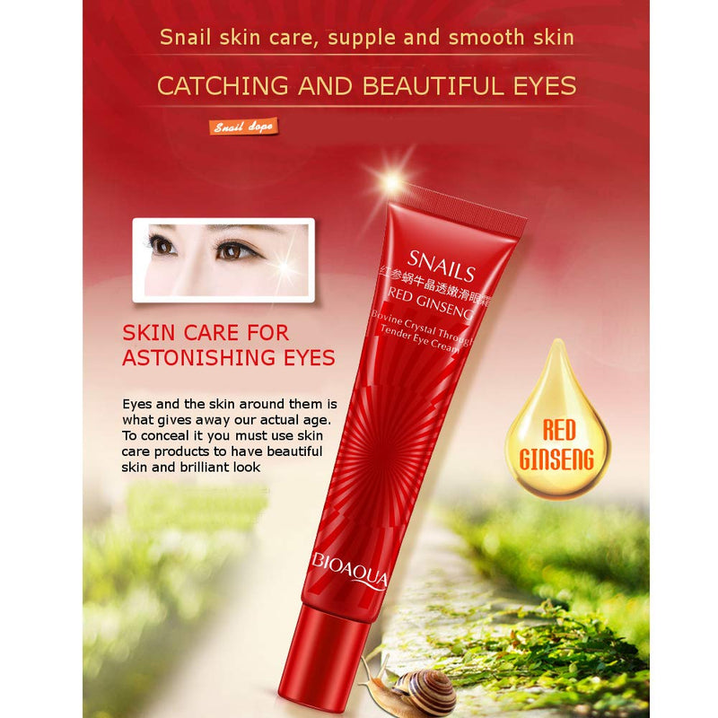 BIOAQUA Red Ginseng Eye Cream Snails Bovine Crystal Through Tender Soft Skin Hydrating and Moisturising Effect Care for Skin Blooming Eyes Tight Firmer Gently Cleans Removes Dirt Oil 20g - NewNest Australia