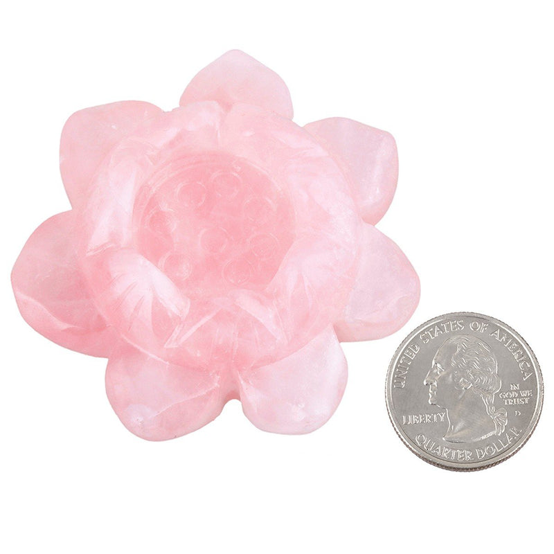 NewNest Australia - SUNYIK Handcarved Stone Lotus Flower Figurine Sculpture, Natural Healing Crystal Ball Stand Decoration, Rose Quartz, 2" 2 inches Pink 