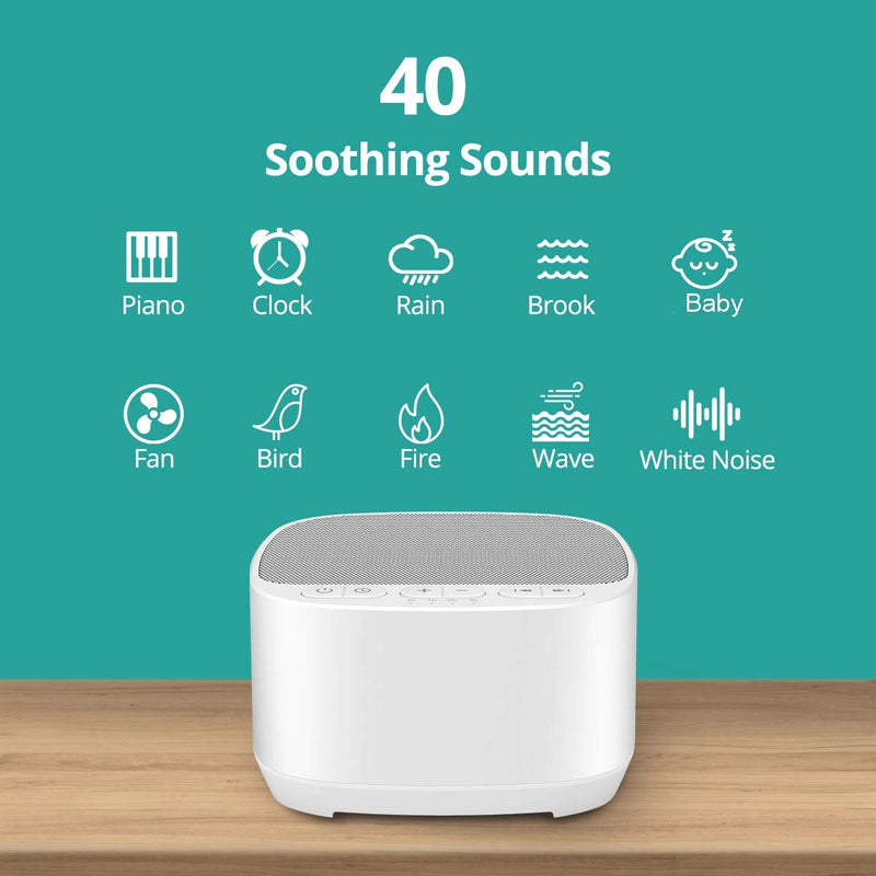 Magicteam Sleep Sound White Noise Machine with 40 Natural Soothing Sounds and Memory Function 32 Levels of Volume Sleep Timer Sound Therapy for Baby Kids Adults (AC Adapter Not Included) B-white - NewNest Australia