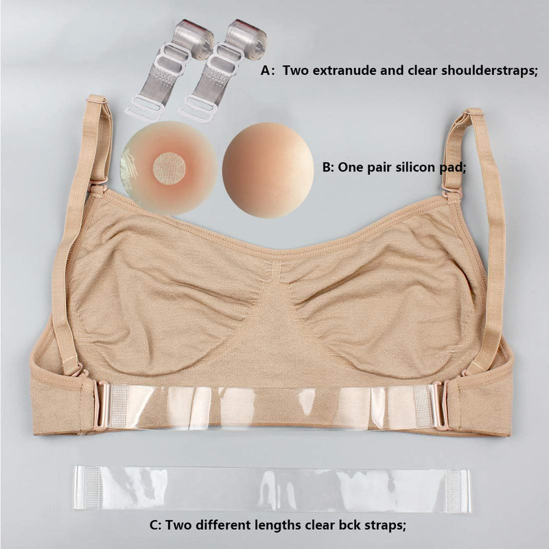 iMucci Professional Beige Clear Back Bra NO Sponge Backless Bra for Ballet Dance Child 15-18years Adulta＆b - NewNest Australia