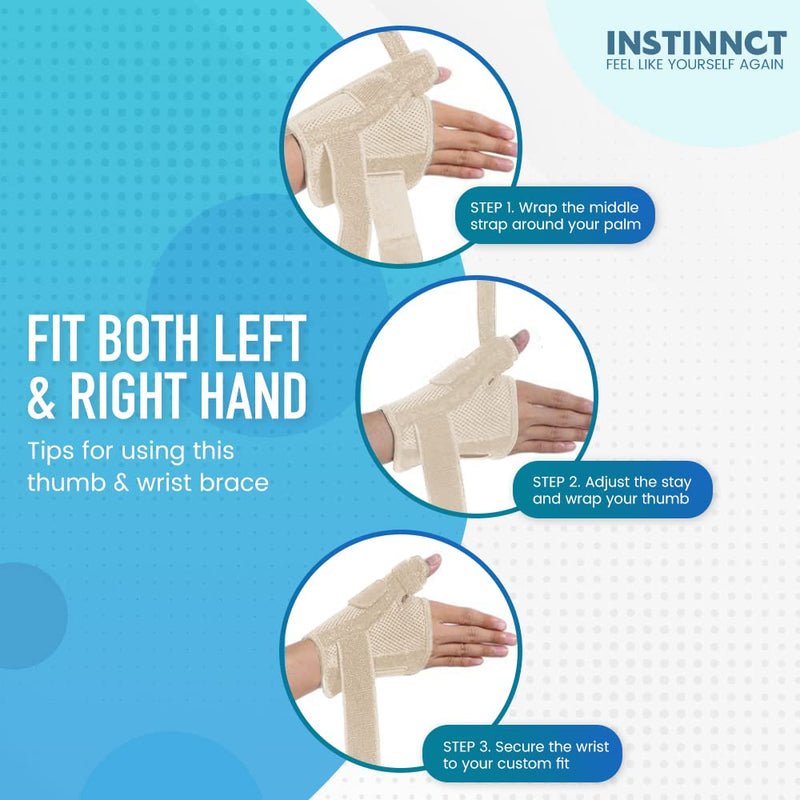 INSTINNCT Wrist Thumb Support Brace for Men & Women, Fully Adjustable Thumb Brace with Thumb Flexible Support for Thumb & Hand Discomfort, Fatigue, Fits Both Right Hand and Left Hand Beige(Pair) One Size - NewNest Australia