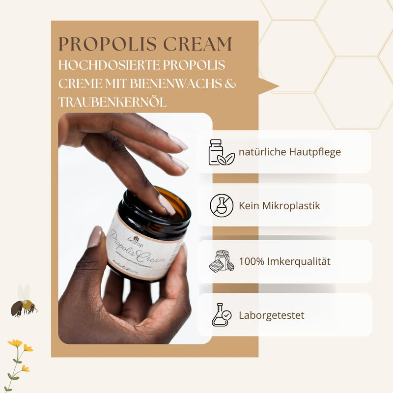 bedrop Propolis Cream for acne, neurodermatitis (high-dose ointment) - 60g propolis cream with beeswax & grape seed oil (60g) 60 g (pack of 1) - NewNest Australia